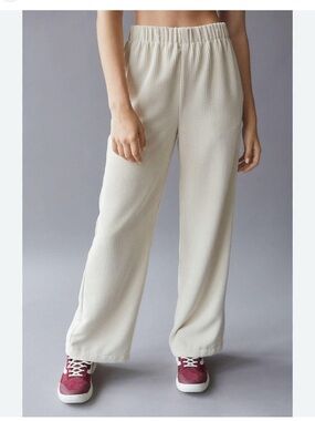 BDG Cream Ribbed Wide-Leg Knit Pants